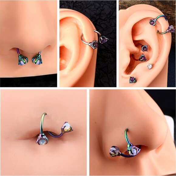 3PCS Cartilage Earrings, 316L Surgical Steel Mixed Earrings with Dragon Claw Twi - Picture 4 of 7